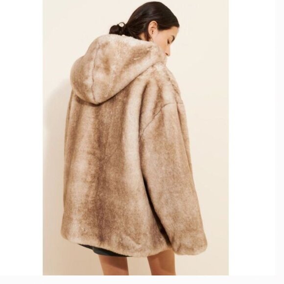 Free People Hannah Hooded Fur Coat Medium - Picture 7 of 14